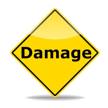 insurance or damage concept with road sign isolated on white background