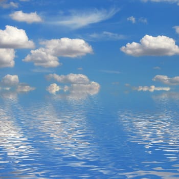 blue sky in summer and water reflection showing nature concept