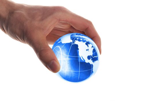 globe in hand isolated on white showing eco environment or business concept