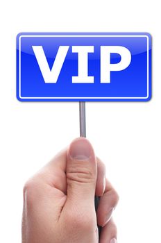 vip or very important person concept with hand and paper