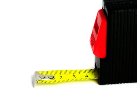 Extended retractable tape measure  on a white background 