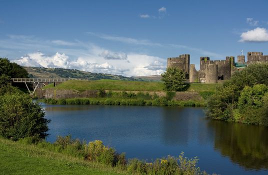 The ruins of Caerphilly Castle, Wales, United Kingdom