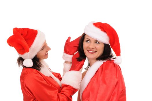 two woman santa isolated on white background