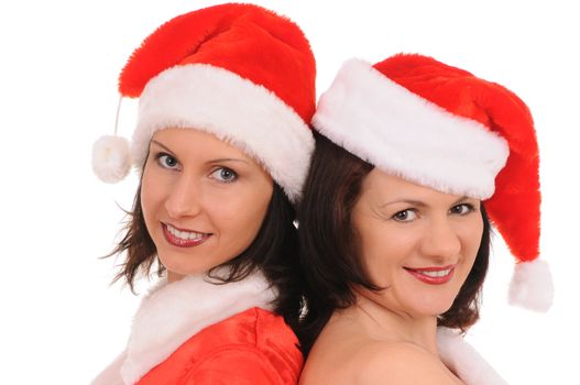 two woman santa isolated on white background