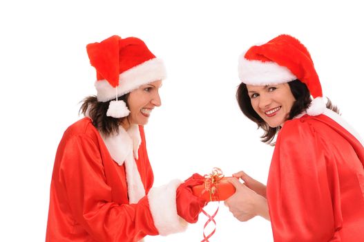 two woman santa isolated on white background