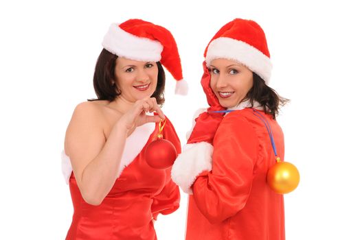 two woman santa isolated on white background