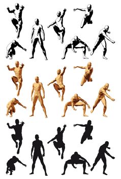 Superhero silhouette various poses, color and bw
