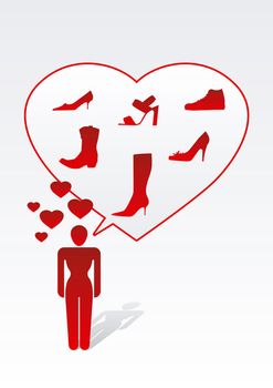 Woman love shopping shoes - red message