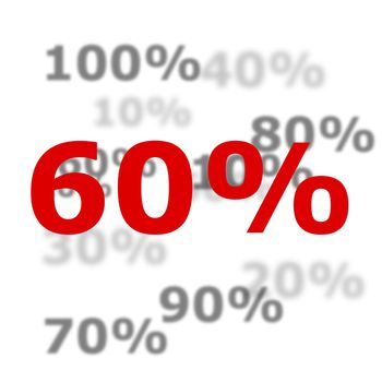 60 percent discount or sale concept with red number