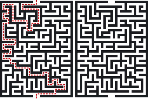 Labyrinth Maze. With and without solution.