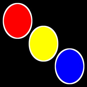 A basic logo of three red, yellow, and blue circles on a black background. 