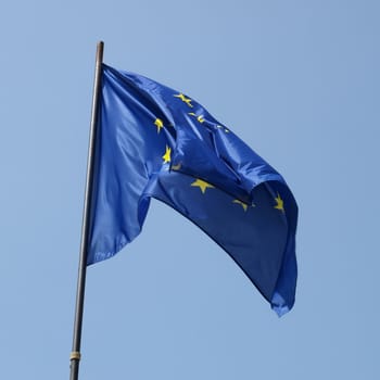 Flag of the European Union over blue sky