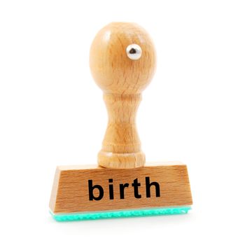 birth concept with stamp in hospital office and copyspace