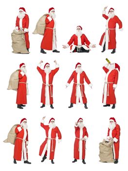 Collage of isolated Santa Claus in different situations