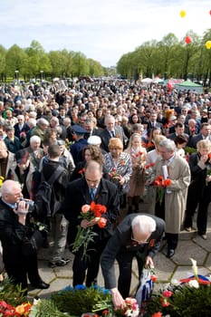 RIGA, LATVIA, MAY 9, 2008: Celebration of May 9 Victory Day (Eastern Europe) in Riga at Victory Memorial to Soviet Army