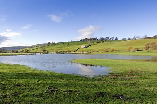 Farmalnd in Swaledale valley Yorkshire Dales England 