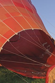 Hot air balloon being inflated in the Lake District National Park Cumbria England
