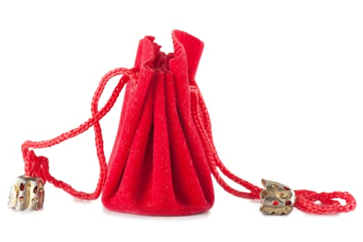 A little red bag for jewelry isolated over white