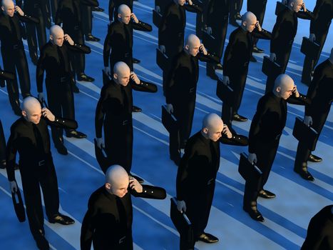 Lots of identical businessmen for business concepts.