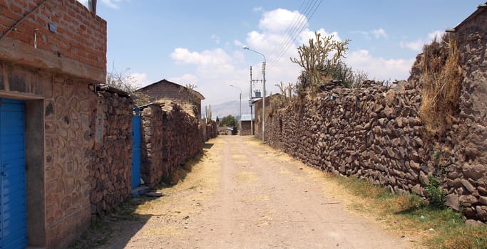 Empty, sunny street in small Latin American city