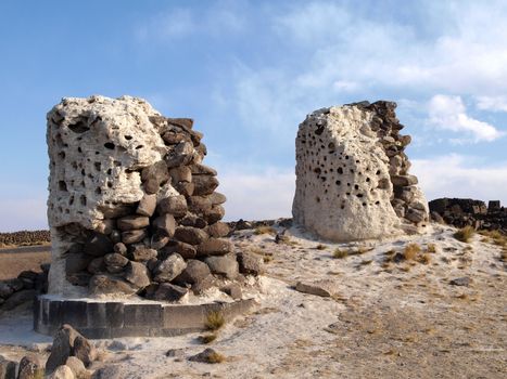 White, old, funeral tower in Sillustani, Lake Titicaca