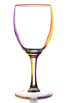 transparent colored empty wine glass, isolated on white