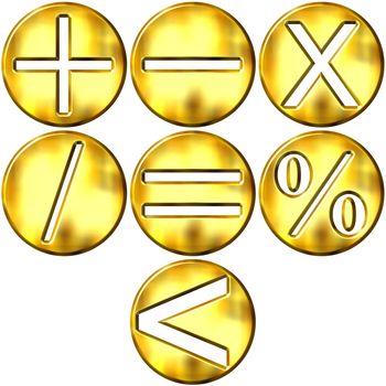 3d golden math symbols isolated in white