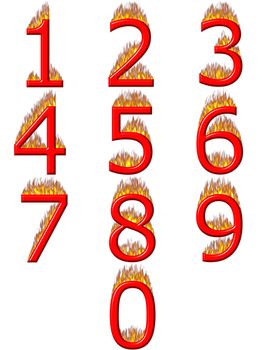 3d numbers on fire isolated in white