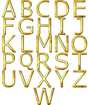 3d golden alphabet isolated in white