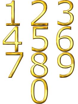 3d golden numbers isolated in white