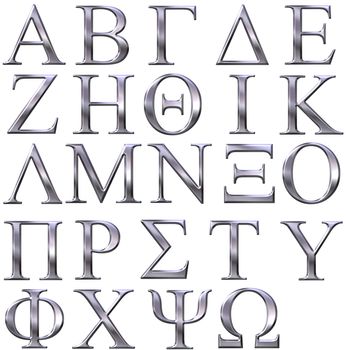 3d silver Greek alphabet isolated in white