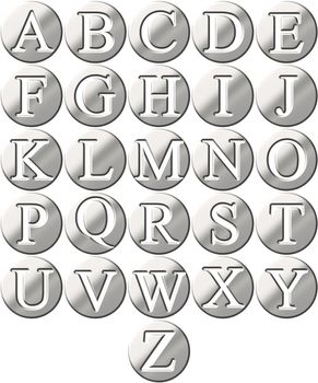 3d steel framed alphabet isolated in white