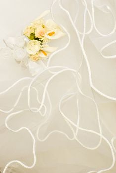 wedding flowers decorations over bridal veil