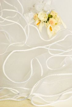 wedding flowers decorations over bridal veil