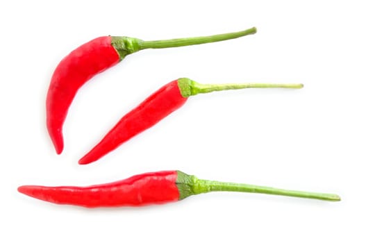 Red Bird's Eye Chili Peppers (Capsicum frutescens. Shot on white.