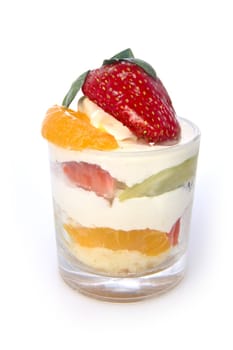 A delicious, creamy layered fruit pudding. Shot on white