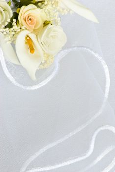 wedding flowers decorations over bridal veil