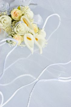 wedding flowers decorations over bridal veil