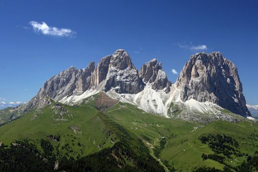 Summer view of  italian dolomites in val di fassa