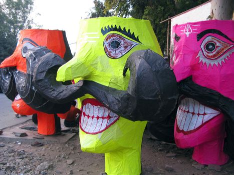 Colorful Ravana effigies on vijaydashmi in India