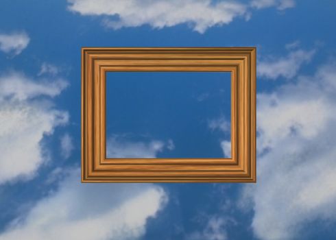 wooden pictureframe on sky background