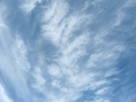 white whispy clouds against a blue sky