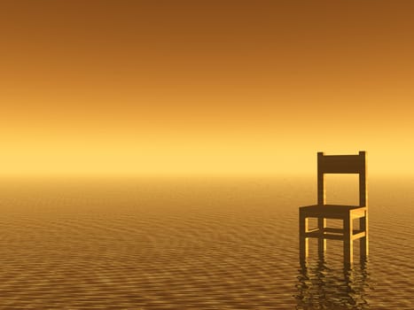 wooden chair in a water landscape - 3d illustration