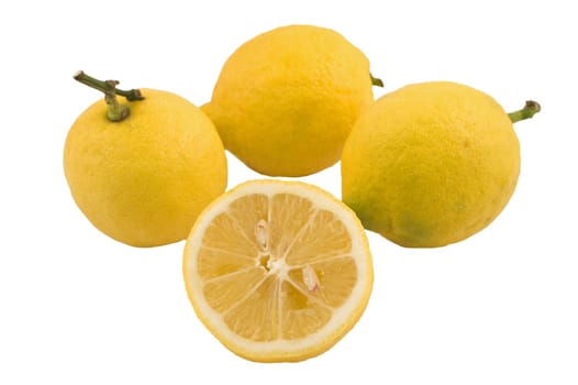 Thre lemons and a half isolated on white