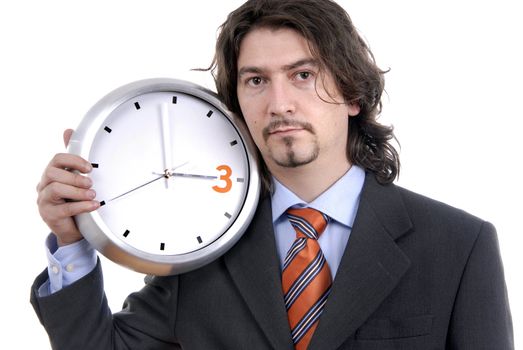 business man with clock on white background