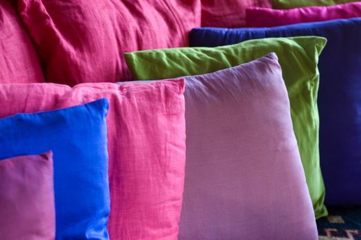 Vivid color pillows on sofa