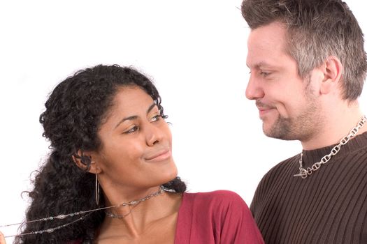 Woman looking at a man clearly flirting