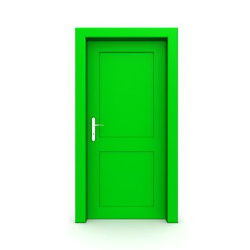 single green door closed - door frame only, no walls