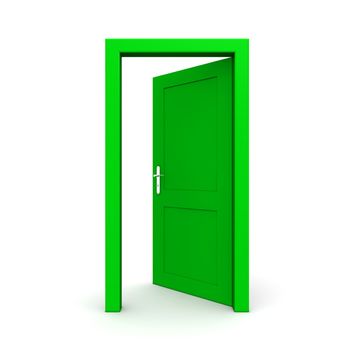 single green door open - door frame only, no walls
