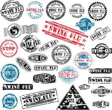 Collection of grunge rubber stamps about swine flu. See other rubber stamp collections in my portfolio.